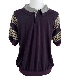 Vintage 80’s No Label Pull Over Banded Polo | Purple and Gold